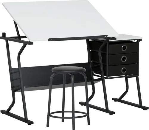 Miniatura 12 de Eclipse Ultra - Mesa de dibujo con taburete, parte superior ajustable en ángulo, estantes de almacenamiento y cajones de 2 piezas