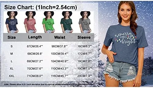 Miniatura 5 de Christmas Shirt Merry and Bright Christmas Lights T-Shirts Women Xmas Lights Graphic Shirts Merry Christmas Holiday Top