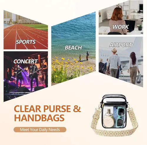 Miniatura 7 de Bolsa transparente para eventos de estadio, bolso transparente con correa extraíble, bolsa de mensajero para conciertos, trabajo, deportes y fiestas