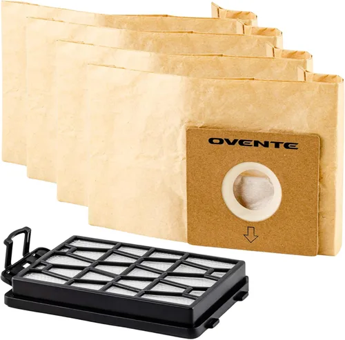 OVENTE Bolsas de repuesto para polvo + 1 filtro para ST1600B, bolsa de limpieza desechable (paquete de 4) compatible con Zing Canister Vacuum