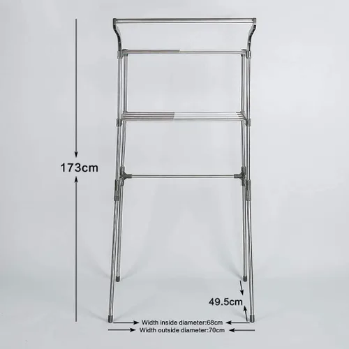 Miniatura 3 de BAOYOUNI - Estante de almacenamiento de 2 niveles para lavadora, de metal, 6 ganchos, ancho ajustable, para lavandería, inodoro