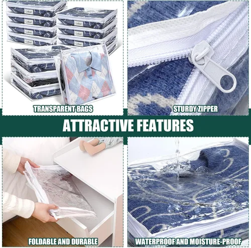 Miniatura 3 de Hoolerry 12 bolsas de almacenamiento transparentes con cierre de PVC, organizador de hojas de suéter de plástico, bolsas de suéter con cremallera