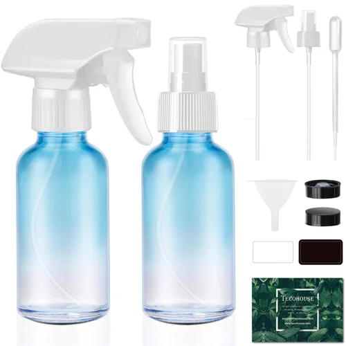 Tecohouse Botellas pulverizadoras de vidrio de 4 onzas, paquete de 2 botellas de spray para cabello vacías recargables rociadores de niebla fina con