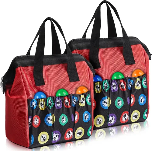 Miniatura 7 de Sweetude 2 piezas Bolsa de transporte para marcadores de bingo con asa y cremallera, bolsa de bingo con 6 bolsillos externos y 3 bolsillos internos