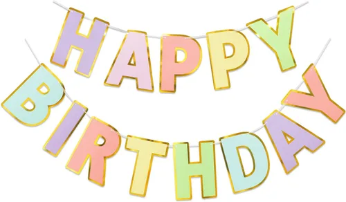 Bandera y Cartel de Feliz Cumpleaños - 2.7m Pre-Ensartada Sin Montaje | Decoraciones de Cumpleaños en Colores Pastel para Mujeres, Niñas, Niños,