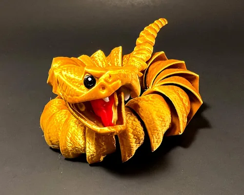 Miniatura 6 de Serpiente de cascabel articulada impresa en 3D sonajero serpiente sensorial con cola de traqueteo (pequeño, bronce)