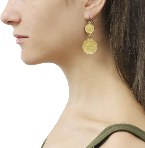 Miniatura 3 de Ben-Amun - Pendientes vintage chapados en oro de 24 quilates con moneda marroquí