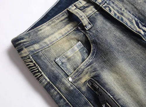 Miniatura 6 de XIMXIMMTIAN Jeans rectos de motociclista para hombre, desgastados, desgastados, ajustados, rectos