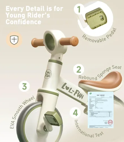 Miniatura 6 de LOL-FUN Bicicleta de equilibrio 4 en 1 para niños de 1 a 4 años, niños y niñas, bicicleta de 3 ruedas para niños de 1 año, triciclo para niños