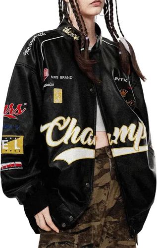 Aelfric Eden Chaqueta universitaria con estampado de amor y letras para hombre, chaqueta de béisbol con gráficos vintage, unisex, ropa de calle