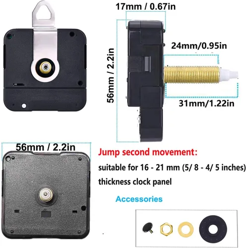 Miniatura 2 de HILLHOME Mecanismo de movimiento de reloj de pared con motor de cuarzo, funciona con pilas, repuesto de piezas de reparación de bricolaje, grosor
