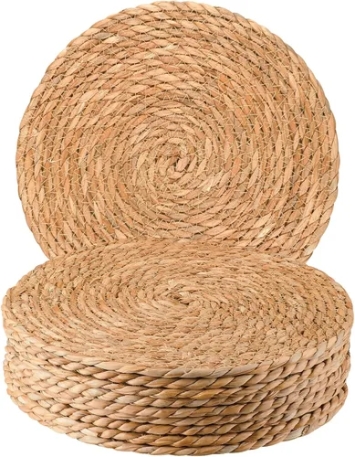 Miniatura 8 de Juego de 6 manteles individuales tejidos redondos - Manteles individuales de ratán boho tejidos naturales de jacinto de agua, manteles individuales