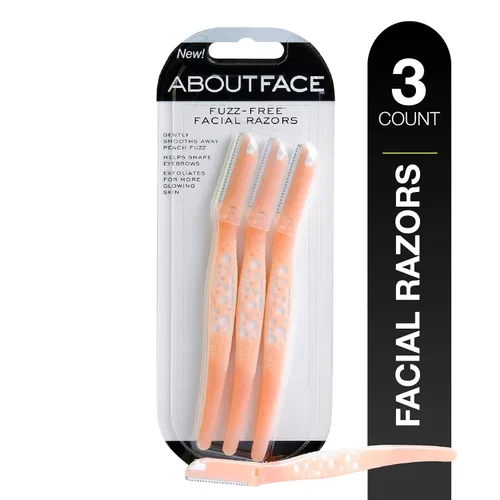 About Face Navajas Faciales Sin Pelusa - 3 Afeitadoras de Belleza para la Eliminación de Vello, Ideales para Afeitar, Exfoliar, Dermaplaning y