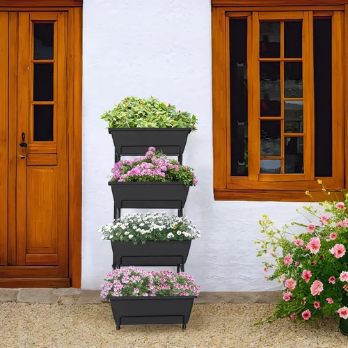 Miniatura 7 de OYEAL Cama de Jardín Elevada de 4 Niveles Jardineras Verticales para Interior y Exterior Caja de Jardinera Elevada con Patas Jardinera de Hierbas