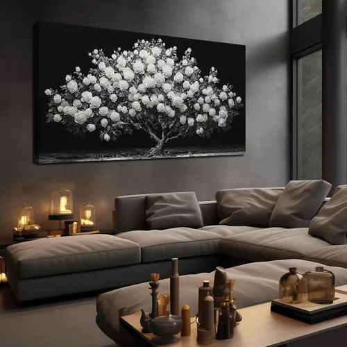 Miniatura 11 de JuhaiArt Arte de pared de árbol de rosa blanca para dormitorio, decoración de pared negra, cuadro floral para dormitorio y oficina, 20 x 40 pulgadas