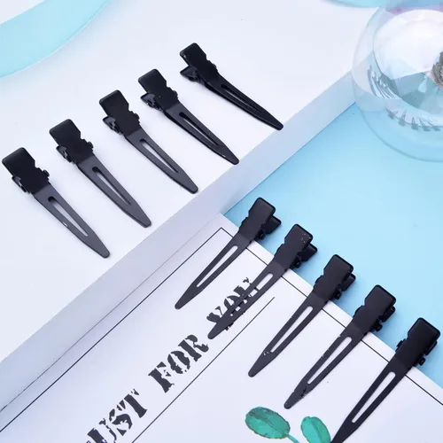 Miniatura 5 de 100 pinzas negras de una sola punta, pinzas de pelo de cocodrilo de metal, pinzas de peinado para mujeres y hombres, extensiones de cabello de salón