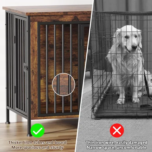 Miniatura 7 de EasyCom - Mueble jaula para 1 o 2 perros, individual o doble, resistente jaula para interiores, base para televisión, mediano, 63 pulgadas de largo