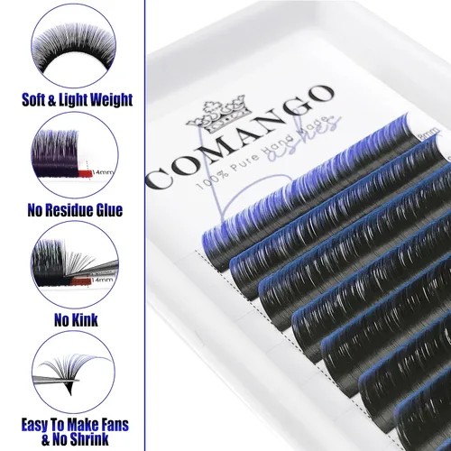 Miniatura 3 de CoMango Extensiones de pestañas de colores azul degradado de 0.315-0.551 in, bandeja mixta, pestañas C rizadas con volumen, extensiones de pestañas