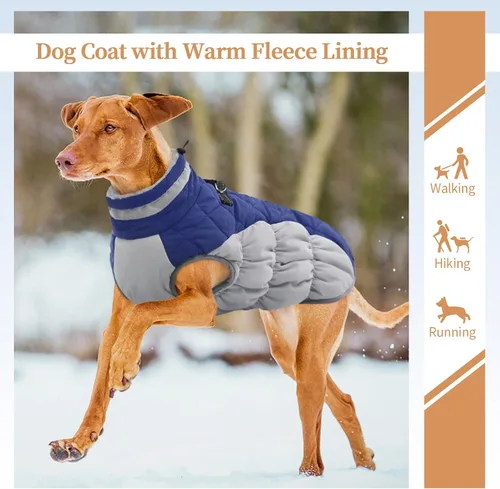 Miniatura 4 de Abrigo de invierno para perro, chaqueta grande para perro, chaqueta impermeable para mascotas con cremallera trasera, abrigo para mascotas con arnés