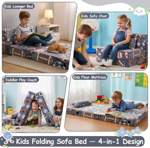 Miniatura 2 de Tiita Colchón de Piso Plegable para Sofá Cama para Niños, Colchoneta de Siesta de Piso Plegable Lavable para Niños Pequeños, Sofá Futón Plegable