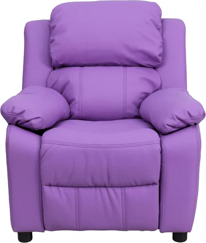 Miniatura 18 de Flash Furniture, sillón reclinable de lujo, muy acolchado, de vinilo color beige, con apoyabrazos con compartimento de almacenamiento, para niños
