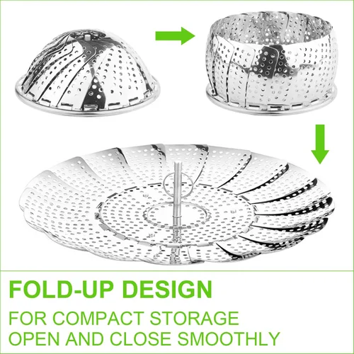 Miniatura 4 de FOFAYU Cesta de Vapor de Verduras para Cocinar, Cesta de Vapor de Acero Inoxidable para Vegetales, Pescado y Comida, Vaporizadores Plegables