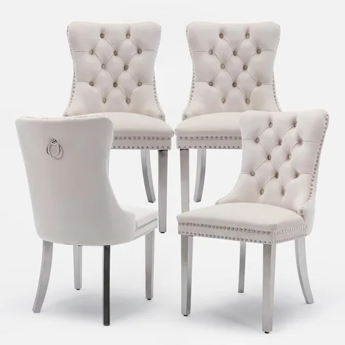 Miniatura 105 de Juego de 2 sillas de comedor tapizadas de terciopelo, sillas laterales de cocina de estilo moderno con ribete de cabeza de clavo y patas de madera