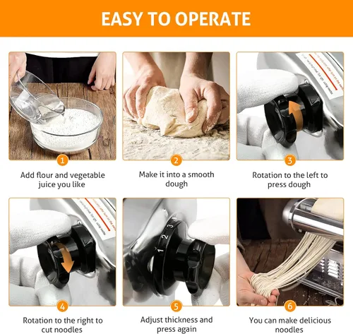 Miniatura 7 de Máquina Eléctrica para Hacer Pasta WICHEMI 3 EN 1 Rodillo de Masa para Espaguetis Prensa de Fideos de Acero Inoxidable 135W para Uso Familiar en 3