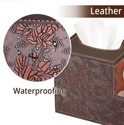 Miniatura 5 de Funda cuadrada de cuero PU para caja de pañuelos – Soporte multifuncional para caja de pañuelos, cubierta de caja de pañuelos con almacenamiento
