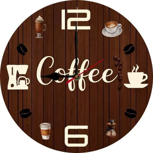 Reloj de pared de café de 10 pulgadas, reloj redondo de madera de café, reloj silencioso sin tictac, relojes vintage de granja para oficina, hogar,