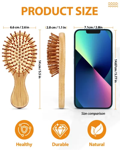 Miniatura 2 de Paquete de 2 cepillos de pelo con cerdas naturales, masajes cuero cabelludo antiestático desenredar el cabello para todo tipo, ligero (MINI)