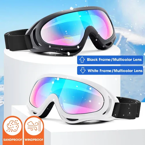 Miniatura 2 de MAMBAOUT Paquete de 2 gafas de esquí de nieve, gafas de snowboard para hombres, mujeres, jóvenes, niños, niños o niñas 06. Marco negro con lente