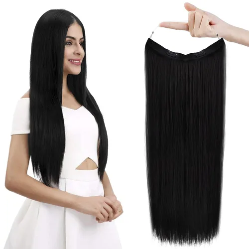 Miniatura 16 de REECHO - Extensiones de cabello con alambre invisible y con cintillo transparente, tamaño ajustable, clips seguros extraíbles, cabello lacio, diseño