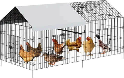 Miniatura 3 de Gallinero de metal, corralito de pollo para patio con cubierta, jaula portátil de metal para exteriores con 4 puertas y 1 ventana para gallina