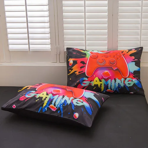 Miniatura 7 de Aimuan - Juego de ropa de cama para jugadores, conjuntos de edredón 3D con mando de juego para niños, botones de acción, controlador de juego Negro