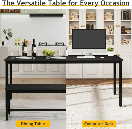 Miniatura 6 de Rovibek Juego de mesa de comedor para 4 personas con 2 bancos, juego de mesa de cocina que ahorra espacio para cocina y comedor, color negro