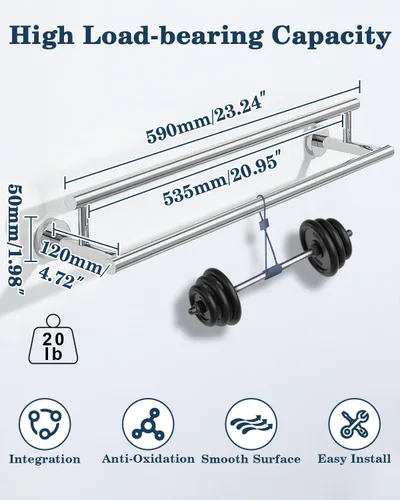 Miniatura 3 de Alise Toallero doble cromado pulido, toallero de 24 pulgadas para baño montado en la pared, toallero de baño de acero inoxidable SUS304, toallero