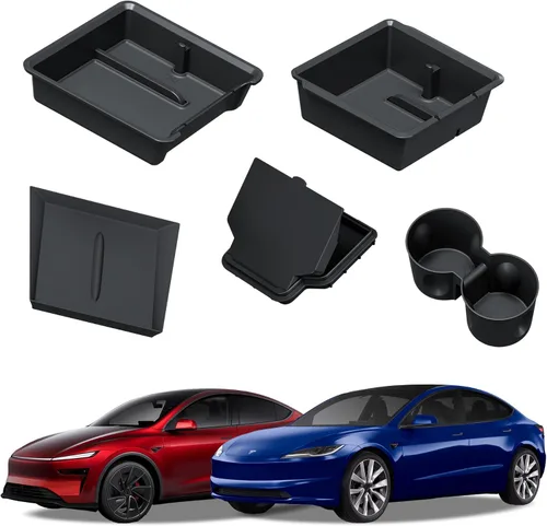 Organizador de Consola Central de 5 Piezas Compatible con 2025-2026 Nuevo Tesla Model Y Juniper/2024-2026 Tesla Model 3 Highland Accesorios, Caja de