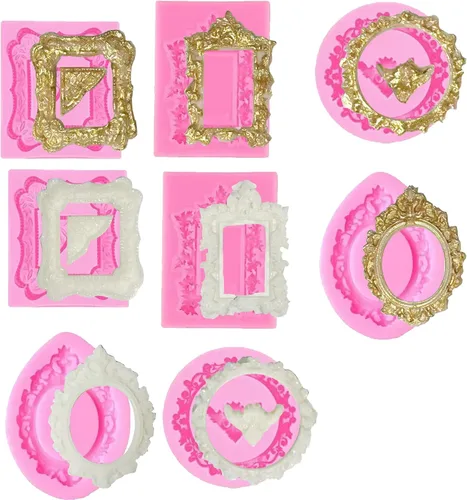 8 moldes de silicona vintage para marcos de fotos, marcos de fotos, molde de fondant para decoración de tartas, cupcakes, chocolate, dulces, postres