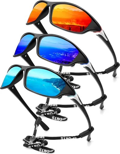 Miniatura 30 de KALIYADI 4 Pack Polarized Sunglasses-Men Sports Sun-glasses: Mens Sunglasses UV Protection for Fishing Driving Cycling A02-negro/azul hielo/rojo