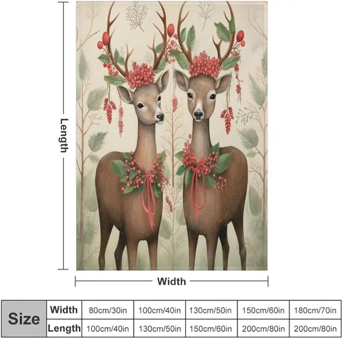 Miniatura 2 de Elegante manta de Navidad con diseño de ciervos y bayas rojas y verdes, diseño de renos de invierno, con diseño de ciervos y bayas rojas, manta