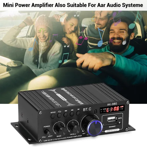 Miniatura 8 de AK-380 Bluetooth 5.0 Amplificador de audio para el hogar, máximo 400W+400W 2.0CH HiFi Stereo con fuente de alimentación de 12 V 5 A, receptor