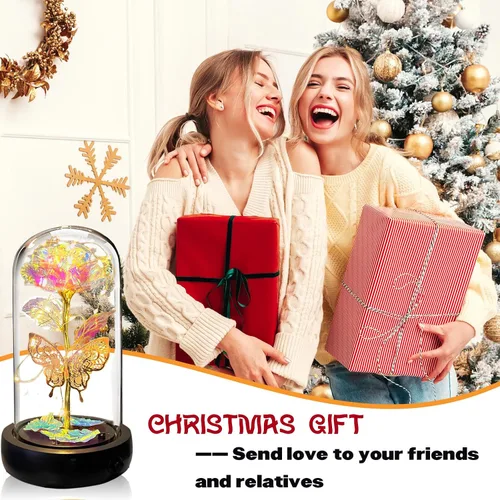 Miniatura 5 de Regalos de rosas de cumpleaños para mujeres y mamá, regalo de rosa de cristal blanco colorido Rainbow Rose in Glass Dome with Music Box, Light Up