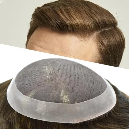 Miniatura 27 de Toupee para hombres sistemas de reemplazo de piezas de cabello humano real, duradero, fino, mono para hombre, tupé, sistema de cabello para hombre