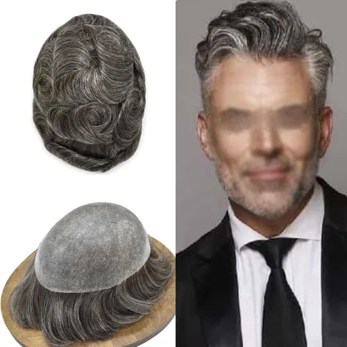 Miniatura 51 de Toupee para hombres Sistema de reemplazo de cabello humano real duradero invisible para hombre Toupee Hair Piece para hombres Poly Men Sistema