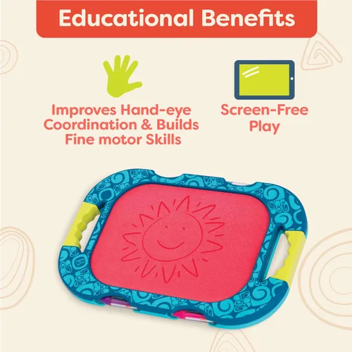 Miniatura 5 de B. toys Tablero de dibujo de agua, juguete de viaje portátil, 4 bolígrafos, tablero de doble cara para niños pequeños, niños mayores de 18 meses