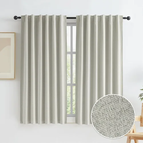 Miniatura 73 de Paneles de cortinas de ventana 100% opacas, con trabillas traseras, bolsillo para barra, gancho, cinturón, aspecto plisado, cortinas para sistema