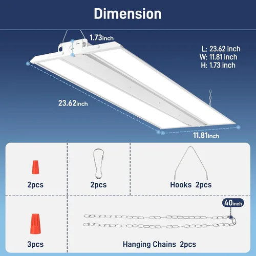 Miniatura 7 de hykolity Luz lineal LED de 2 pies y 150 W, 20250 lm, 135LM/W, 120-277V, 0-10V Dim, 5000K, lámpara colgante para talleres de almacén, ETL