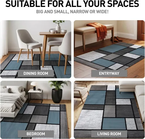 Miniatura 3 de Rugshop Tapete con diseño de cuadros, contemporáneo y moderno, fácil de limpiar, para oficina en casa, sala, dormitorio, cocina, no desprende pelos