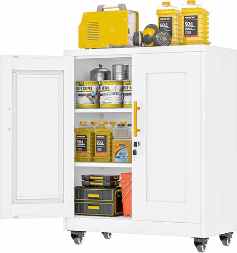 Miniatura 7 de Metal Garage Storage Cabinet, 36” Rolling Wheels Tool Cabinet with Lock-2 Adjustable Shelves, Locking Storage, Steel Locker Storage Systems for Home